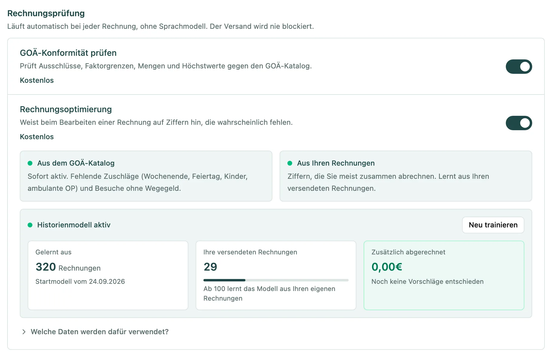 Gruppe Rechnungsprüfung mit GOÄ-Konformität prüfen und Rechnungsoptimierung