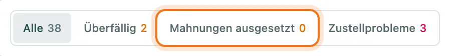 Bereiche der Rechnungsliste mit Mahnungen ausgesetzt
